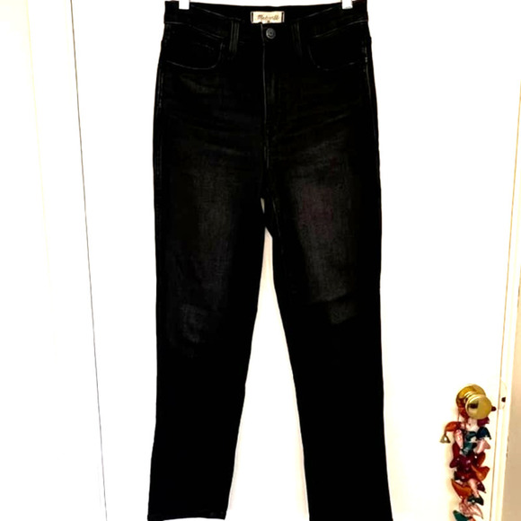 MADEWELL SIZE 25 HIGH RISE SLIM STRAIGHT LEG RICHGROVE BLACK WASH DENIM JEANS - Picture 3 of 12